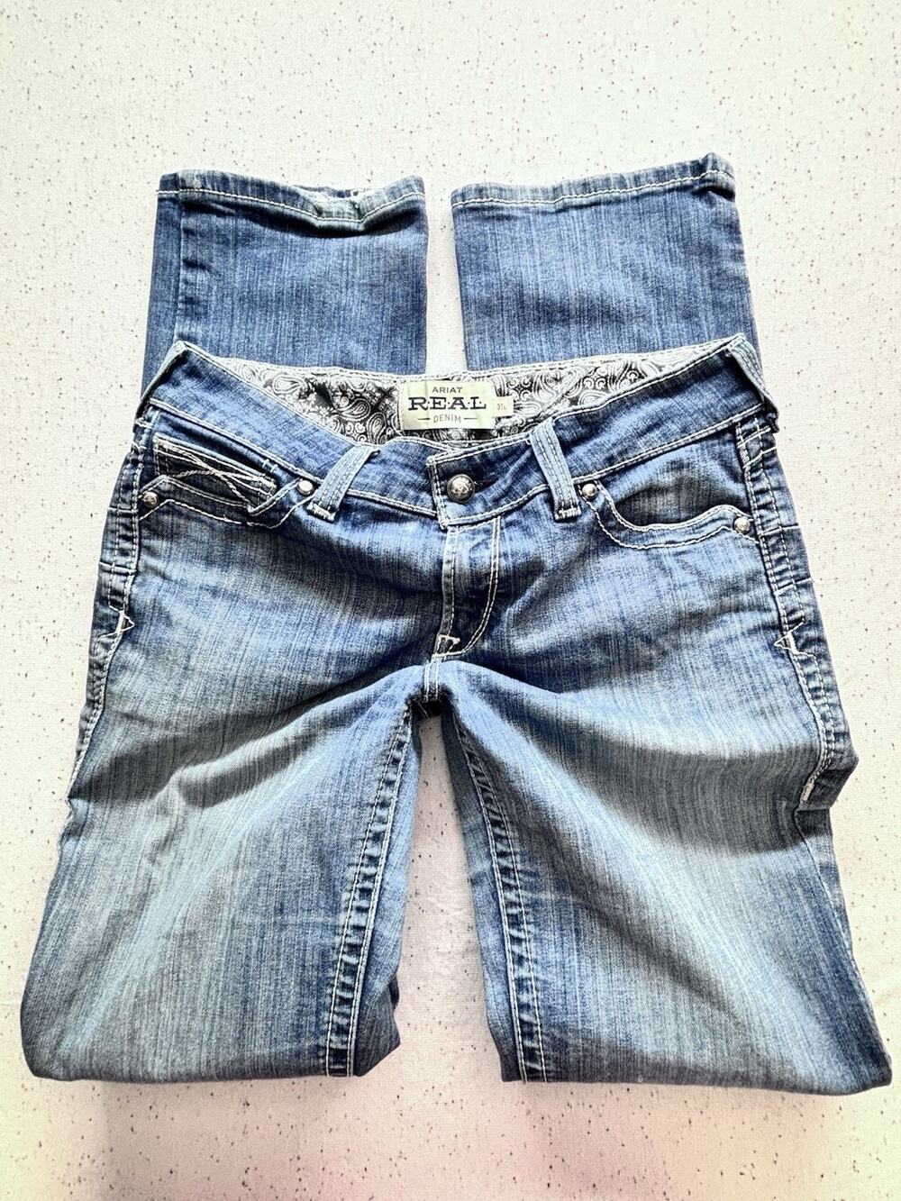 Ariat REAL Denim Womens Jeans Size 31L Mid Rise Icon Stackable Straight Leg Blue